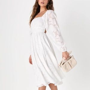 Flirtatious Nature White Floral Jacquard Lace-Up Midi Dress